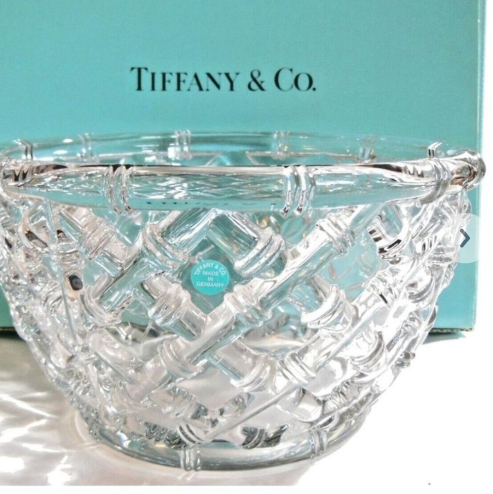Tiffany & Co Bamboo 9" Dia. Crystal BOWL, Original Box German Made Vintage